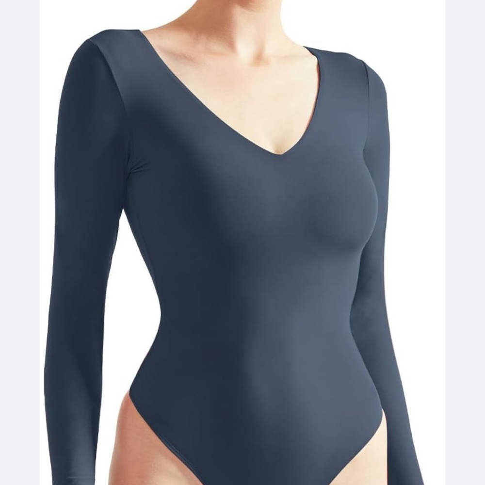Suukess Double Lined Long Sleeve Bodysuit Navy Blue